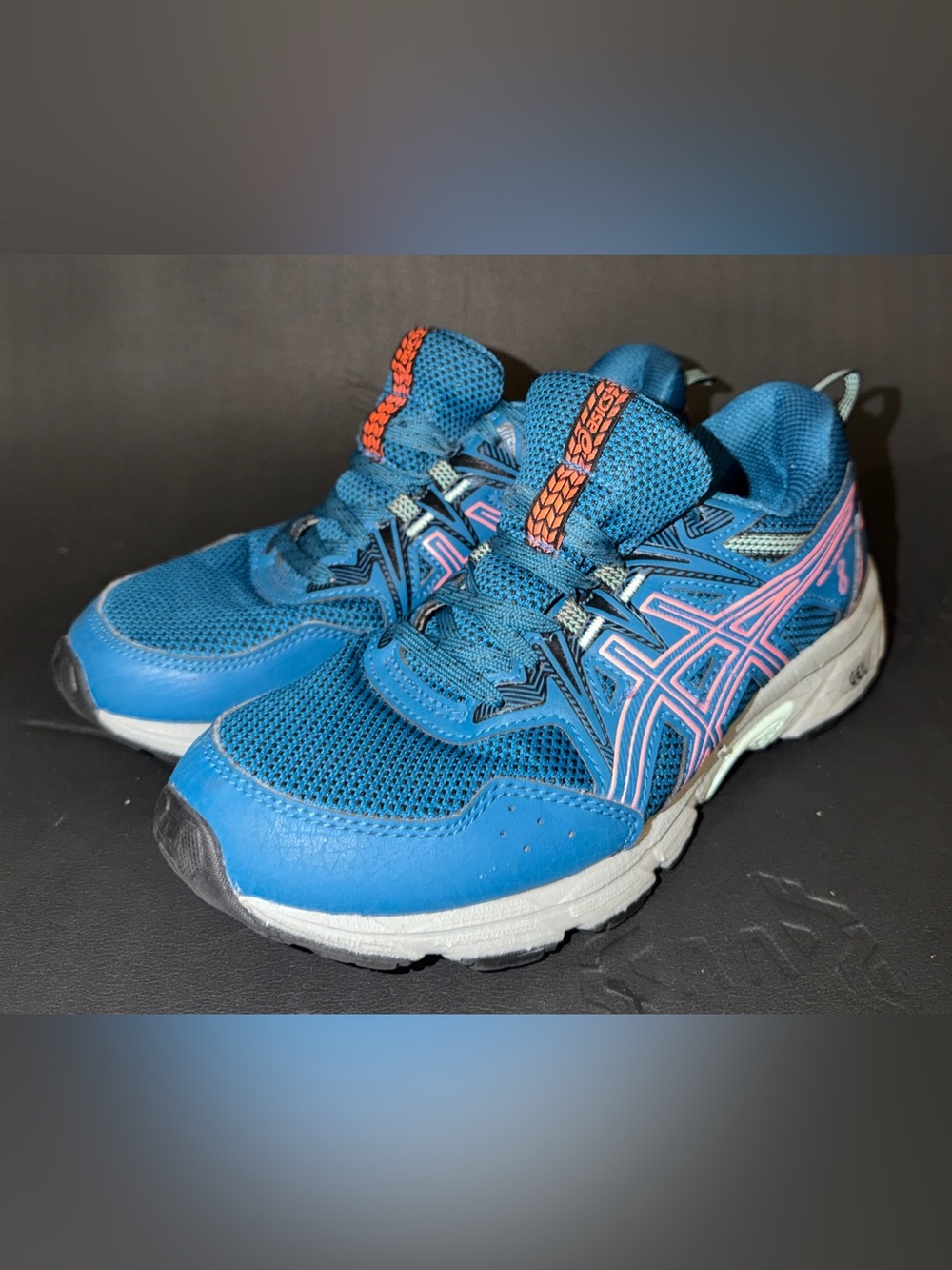 Asics Blue Sneakers with Pink Accents